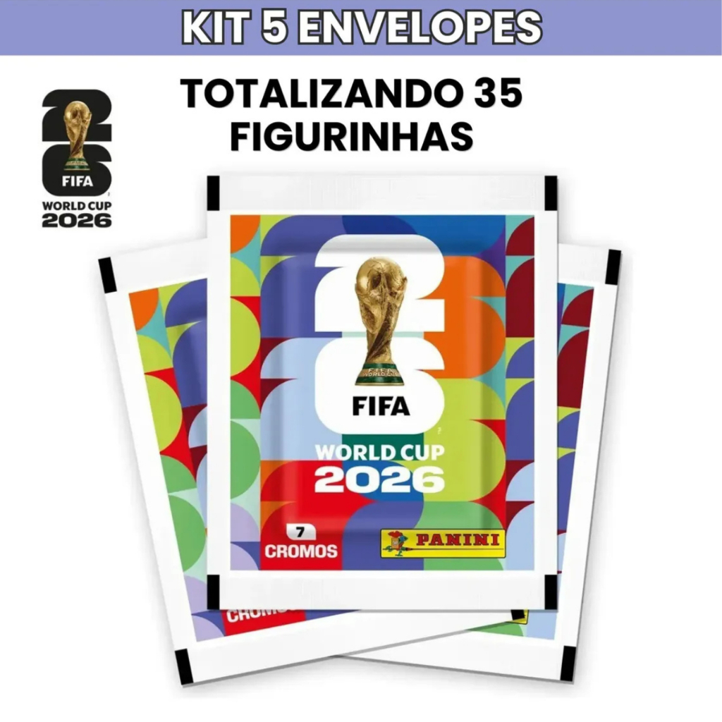 Kit 35 Figurinhas Copa do Mundo 5 Envelopes Fechados Fifa 2026 Trocar Cartas Para Bater Bafo