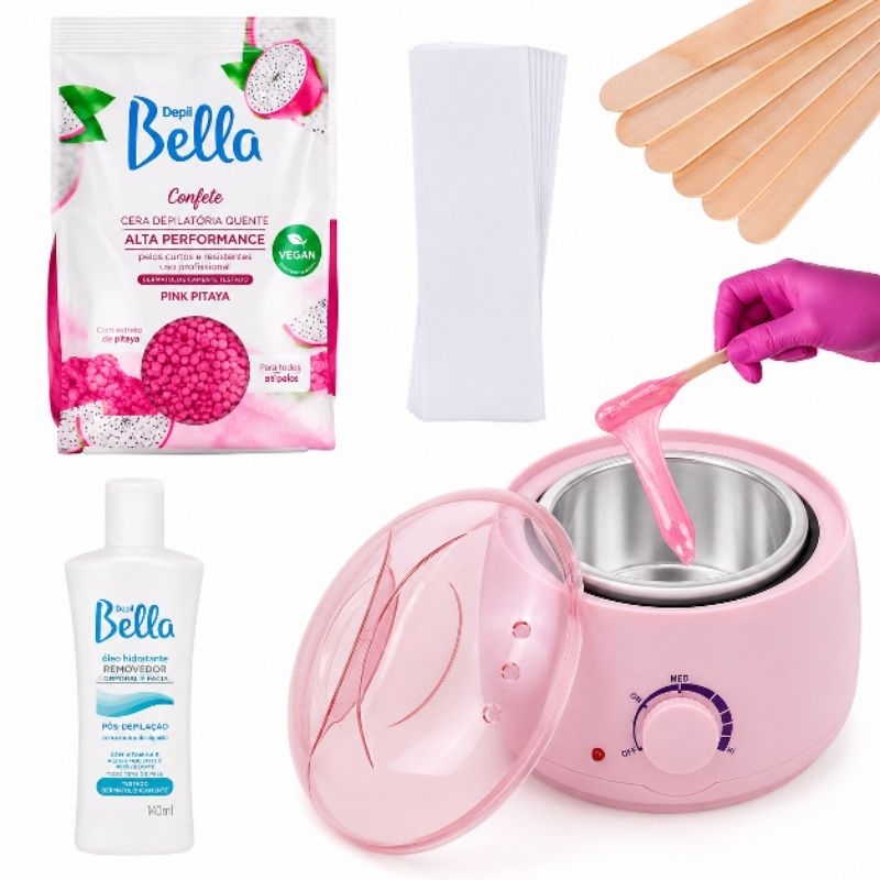 Kit Panela Aquecedora + Cera Depil Bella + Óleo Removedor