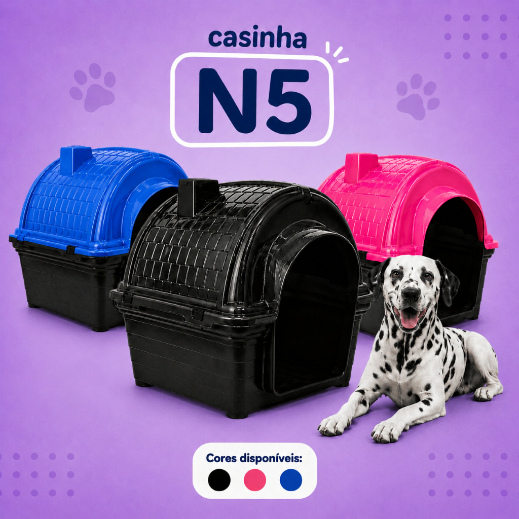 Casinha De Cachorro N5 Plástica Resistente Para Cães Médios e Grandes Com Telhado Removível Preta Ou Rosa
