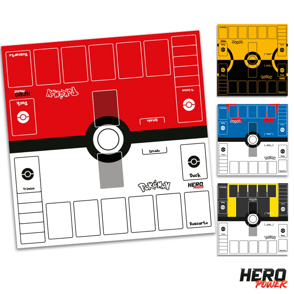 Playmat Pokémon TCG Duplo Pokébola | Lona Vinil 49x49cm | Jogo de Cartas