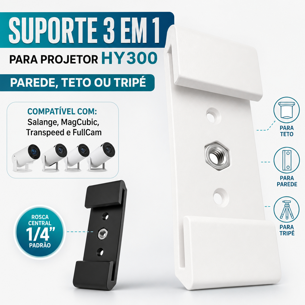 Suporte Projetor HY300 Parede Teto Tripé Ring Light Base 10,5cm Rosca 1/4 6,35mm