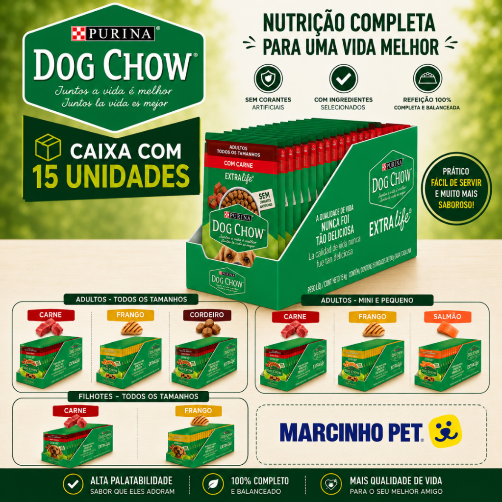 Kit 15 Sachês Dog Chow Ração Úmida Cachorro Sachê para Cachorro Sachê Dog Chow Caixa Sache Cachorro