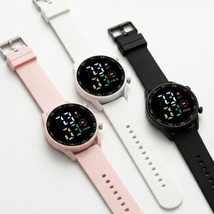 Relógio Digital Unissex Casual Pulseira Silicone Macia Display LED Colorido Fashion Trends Luxo