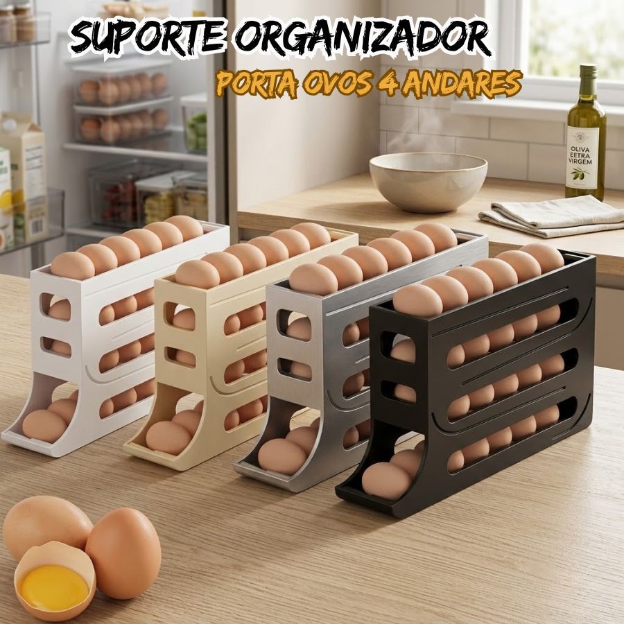 Suporte Organizador Porta Ovos 4 Andares Deslizante Armazena 30 Ovos