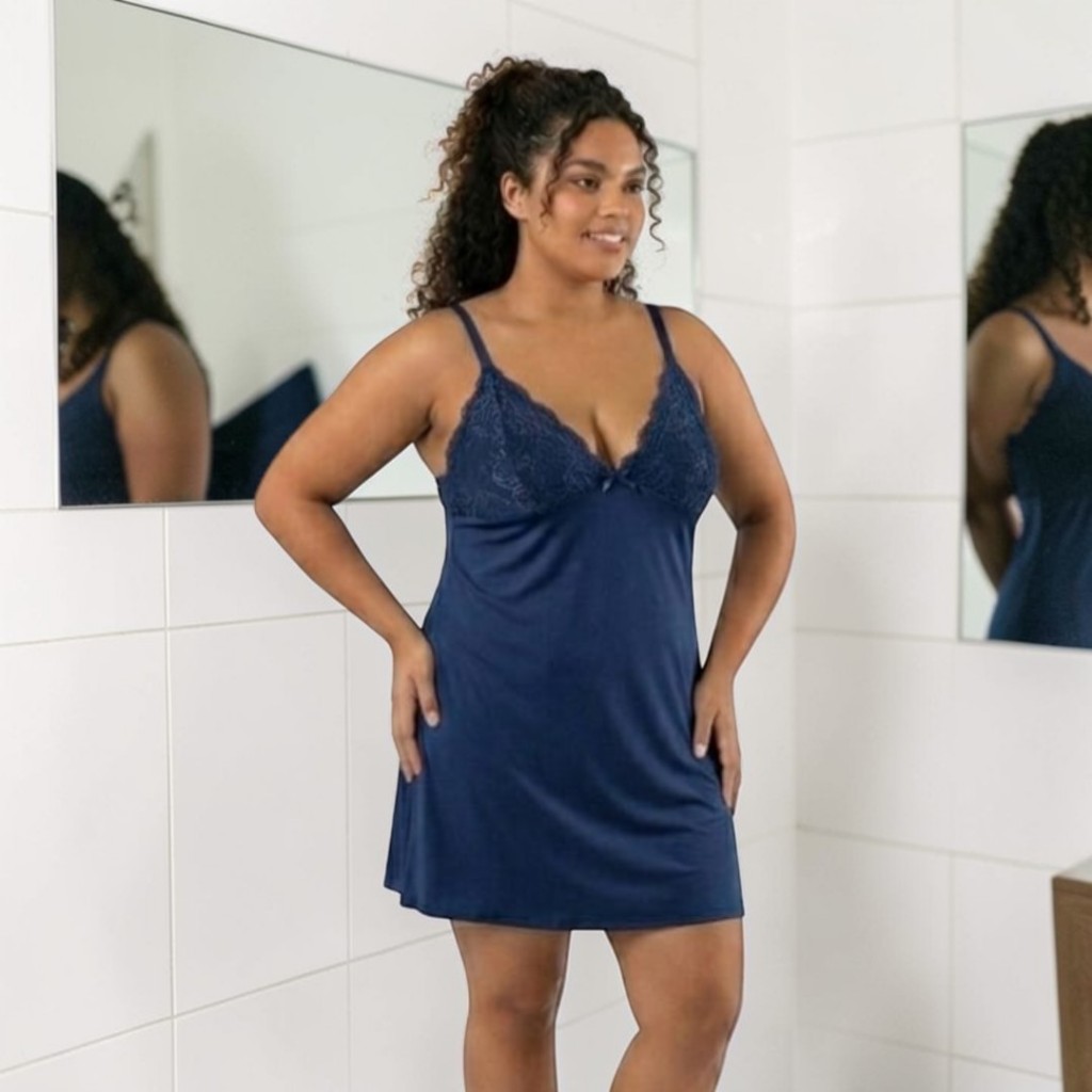 Camisola Feminina Plus Size Sex Luxo sem Bojo  Alça Ajustável tamanhos 48 50 52 54 Lingerie Camiso