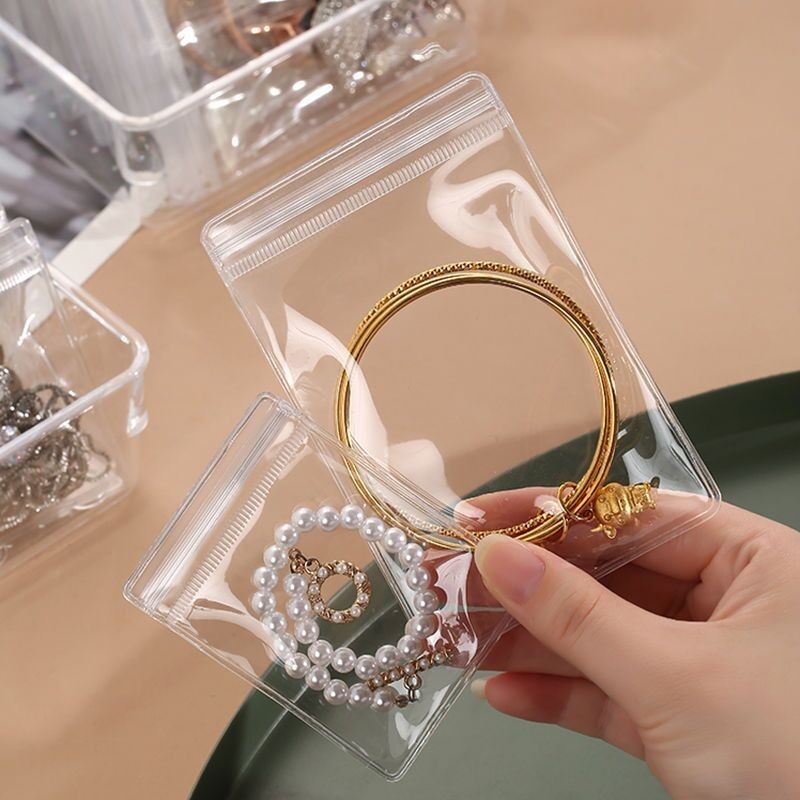 Saco de Joia PVC Transparente com Zip Forte - Seguro para Guardar Acessórios