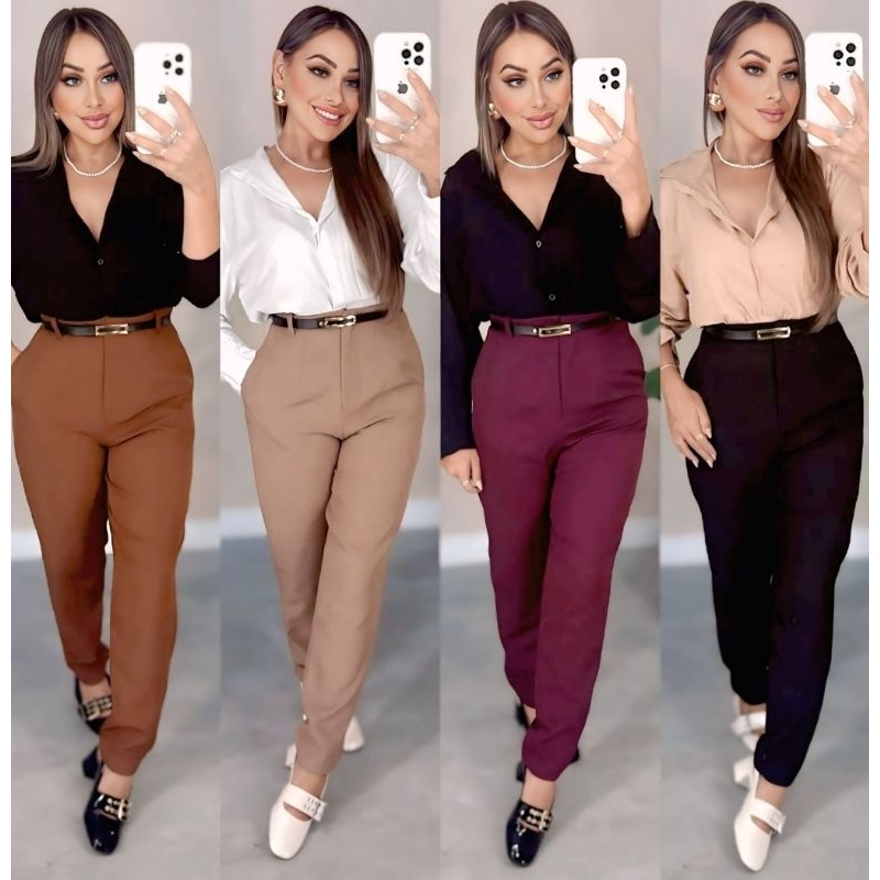 CALÇA ALFAIATARIA FEMININA CINTURA ALTA SOCIAL SHAPE ELEGANTE