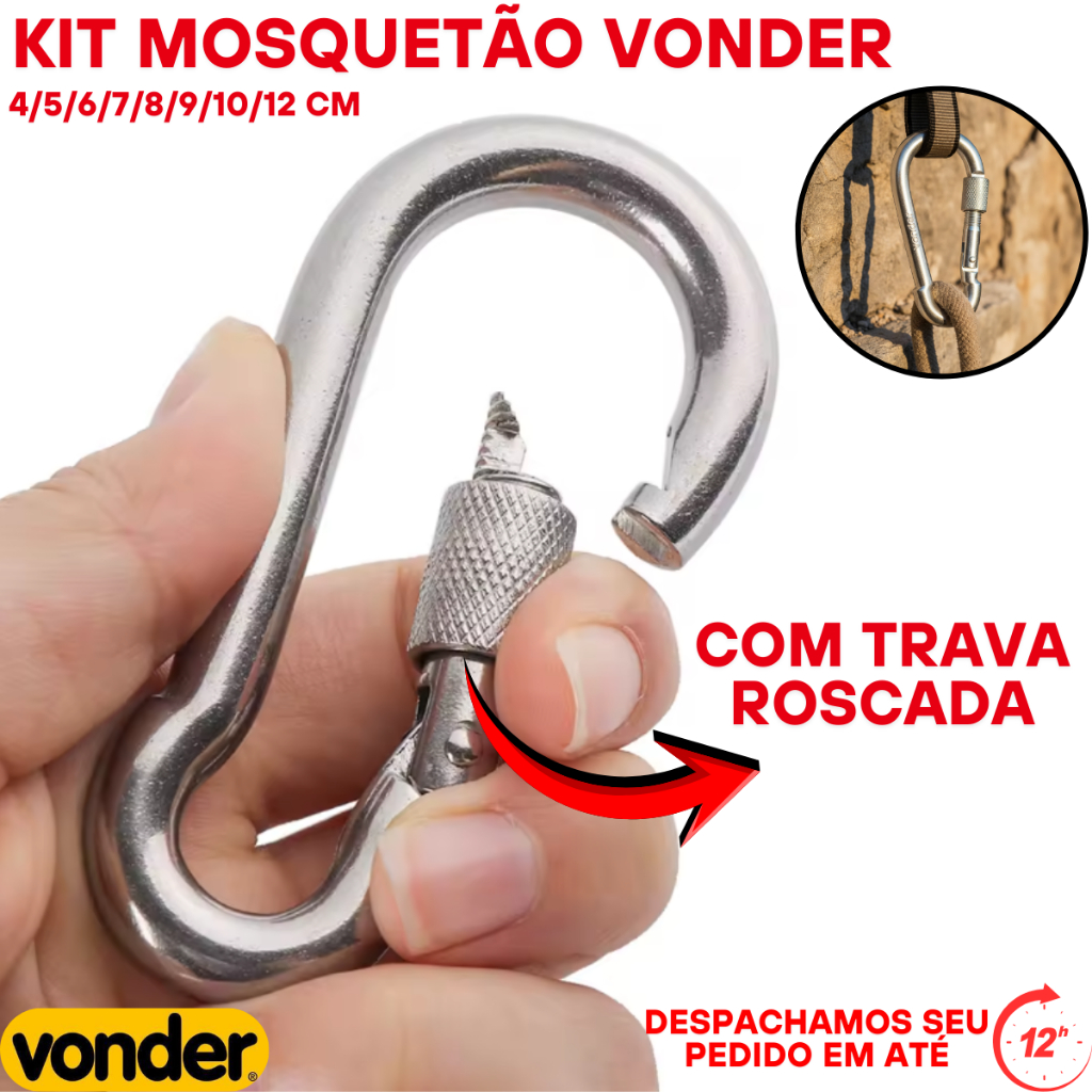 Mosquetão Trava Roscada até 12cm-450kg /fixação de objetos/Equipamento- ESCOLHA TAMANHO E QUANTIDADE