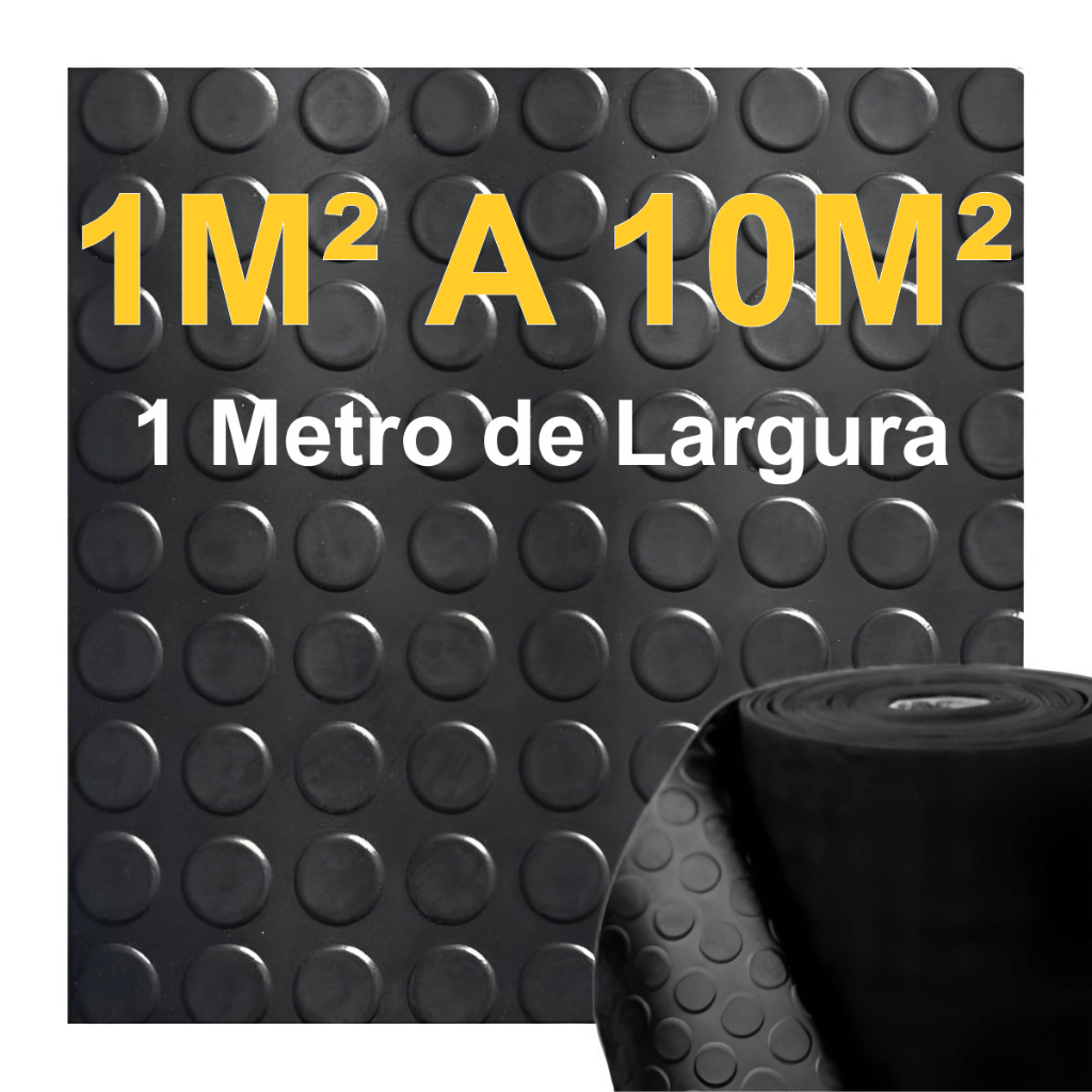 1m² a 10m² Piso Moeda Tapete Pastilhado Preto 1m de Largura