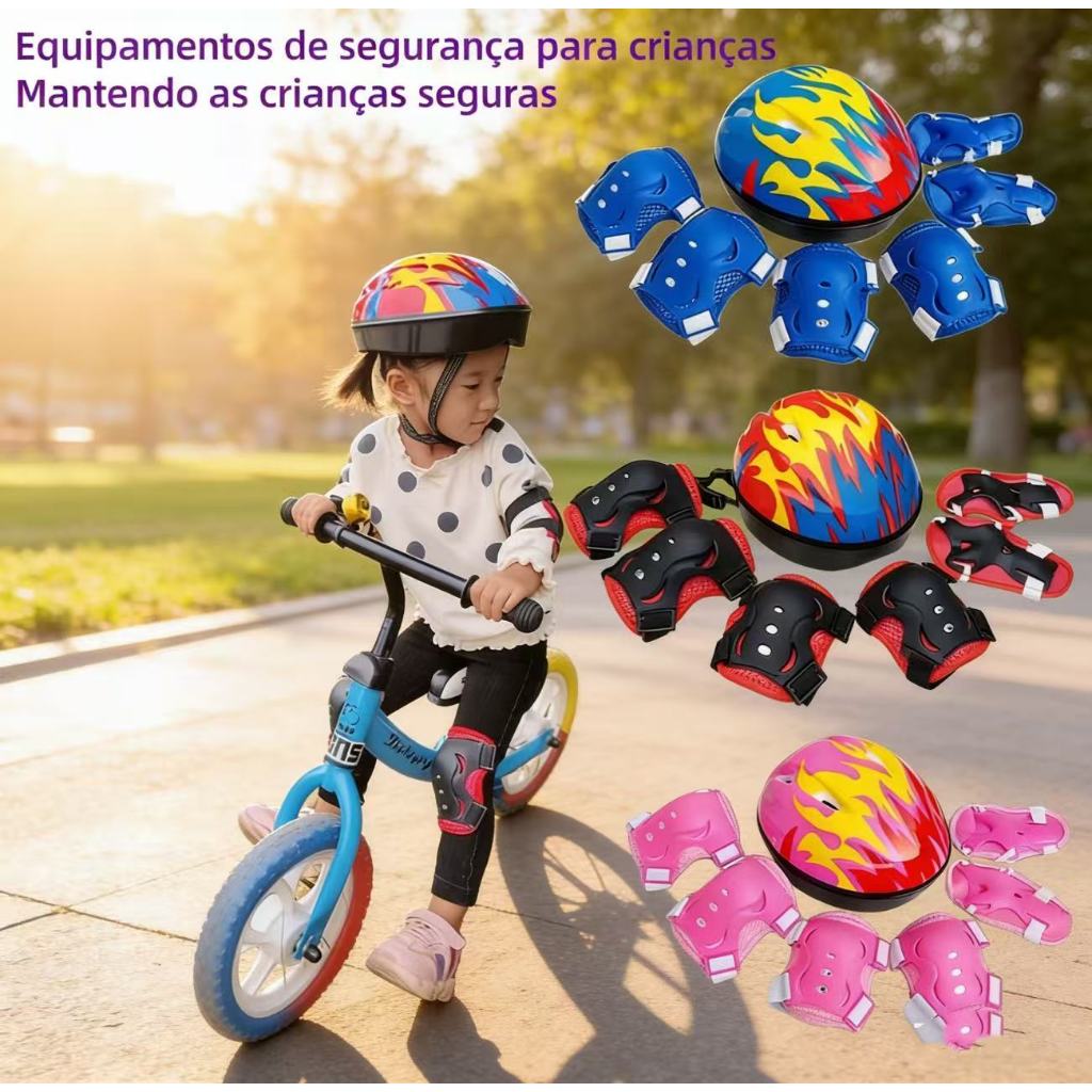 Conjunto de Proteção Esportiva 7 Peças para Crianças - Bicicleta e Skate