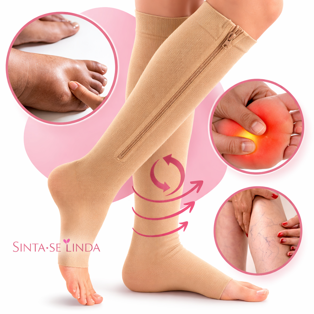 1 Par de Meia de Compressão 3/4 Circulação Varizes Inchaço Pernas Cansada Edema Ortopédica Trombose Unissex