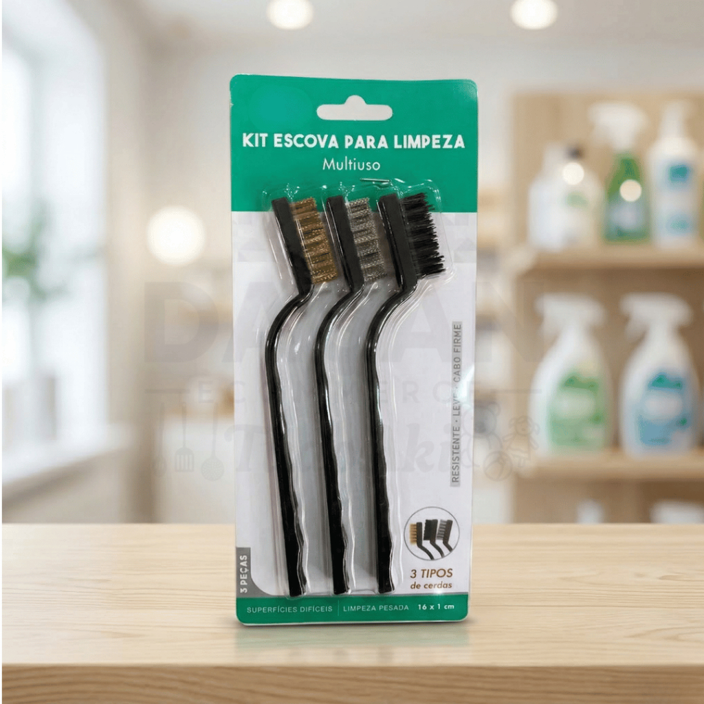 Kit Escovas de Aço Multiuso Latão e Nylon Para Limpeza Pesada Doméstica e Uso Profissional