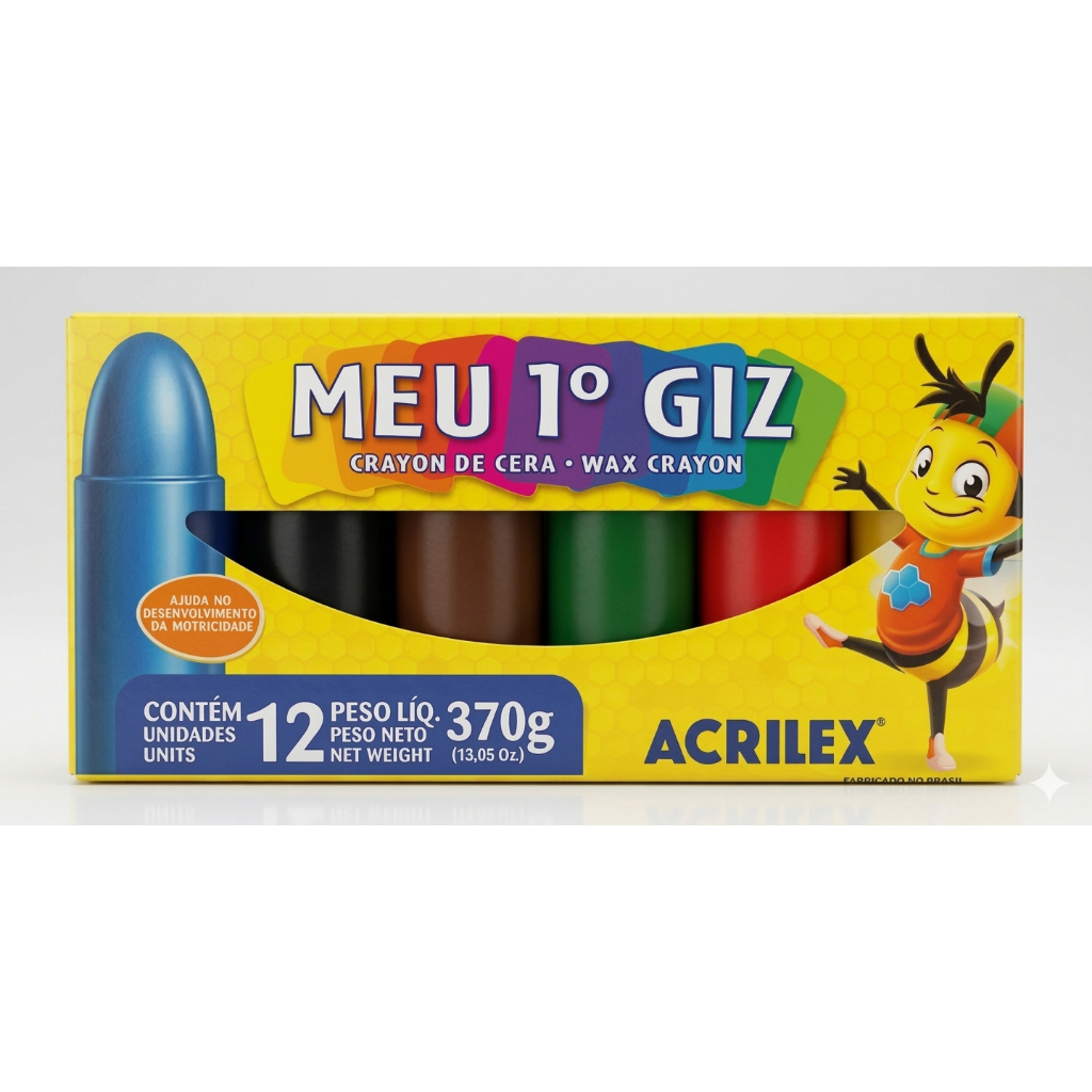 Giz De Cera Acrilex 12 Cores Meu 1o Giz Anatômico Atóxico