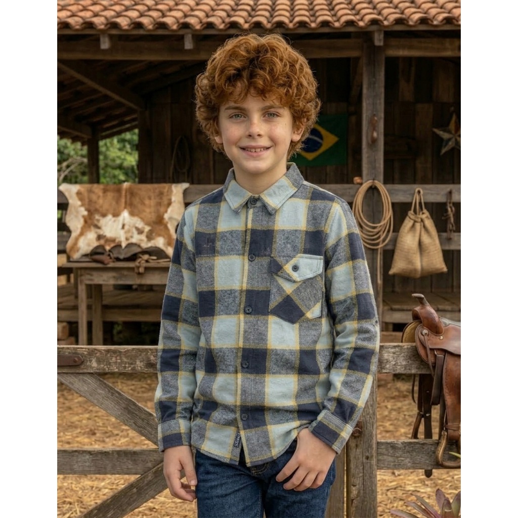 Camisa Xadrez Infantil Flanela Menino Manga Longa Festa Junina Camisa Infantil Masculina 4-10