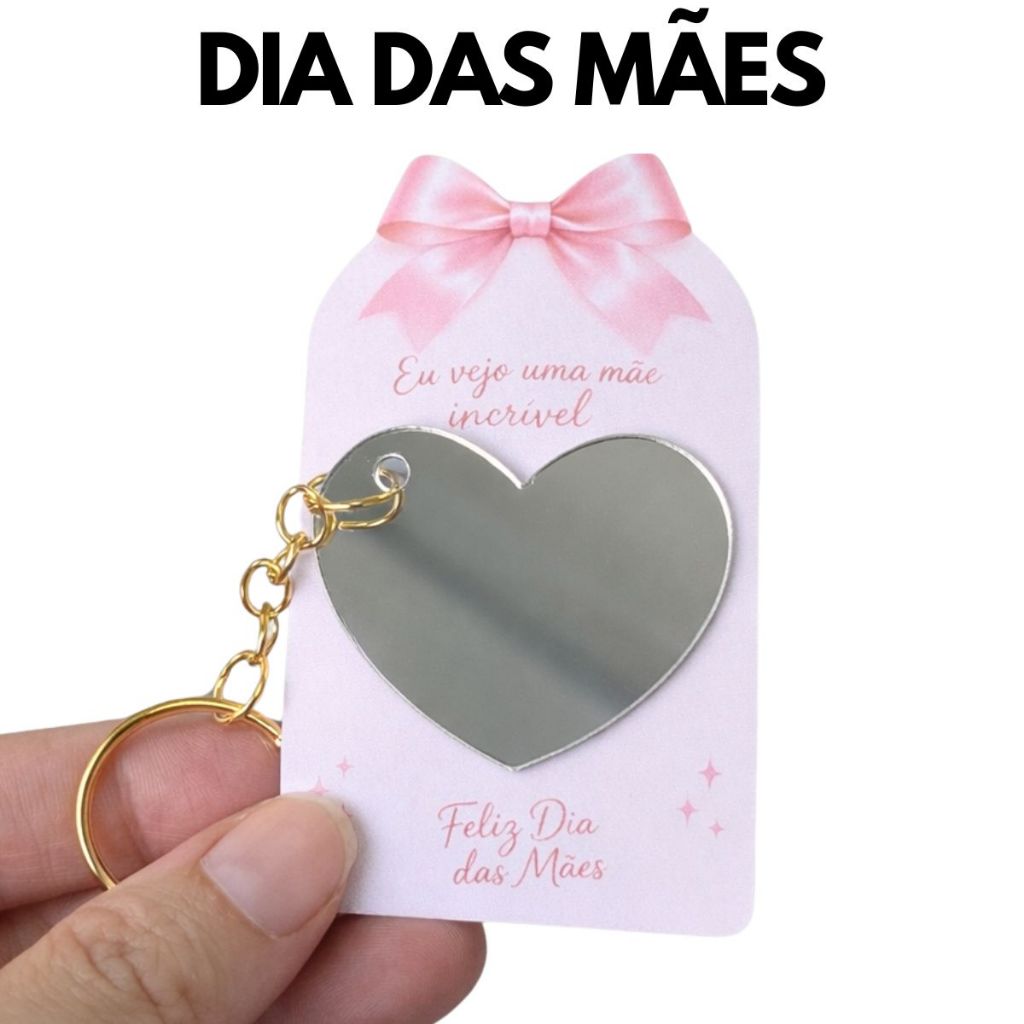 50 Cards + Chaveiros Dia das Mães - Lembrancinha Mimo Brinde Cartão Rosa Laço