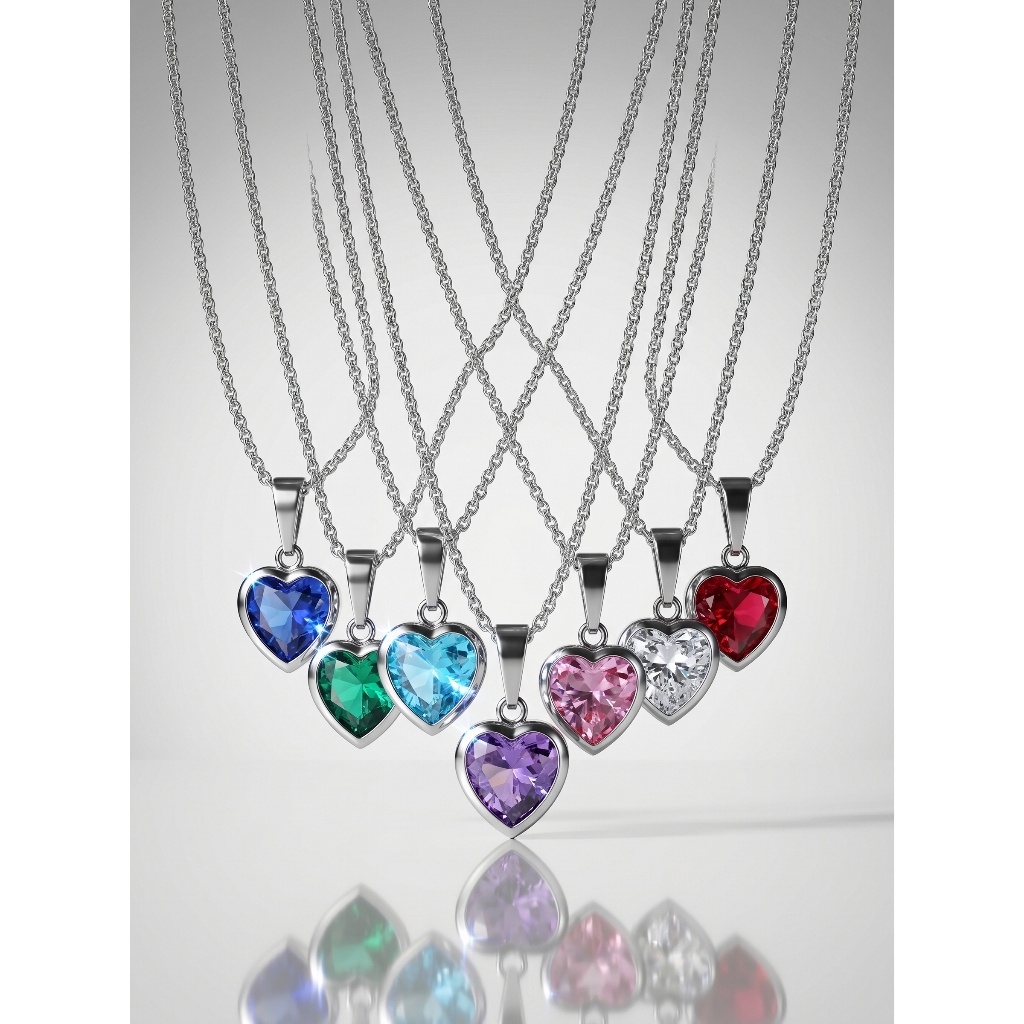 Colar Com Pedra Zirconia Colorido Coração Colar Feminina 42CM /Colar Com Coração Cravejado