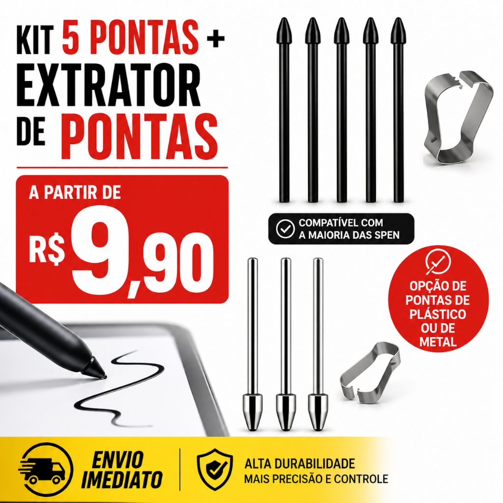 Kit de Pontas para Caneta Spen Samsung com Extrator Para Modelos S6, S6 Lite, S7, S8, S9 e S10