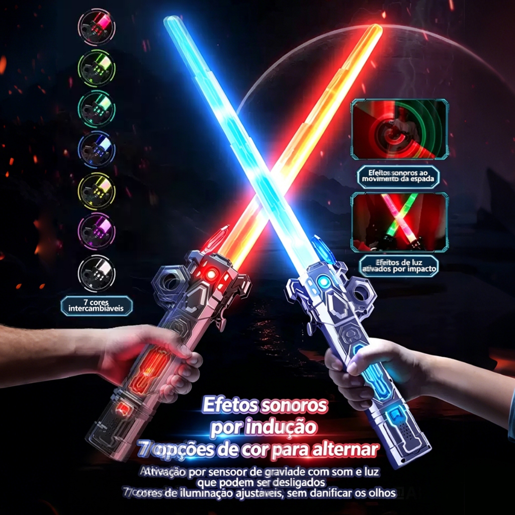 Espada Luminosa Laser Extensível, Vara Brilhante Colorida, Brinquedo Infantil com Brilho