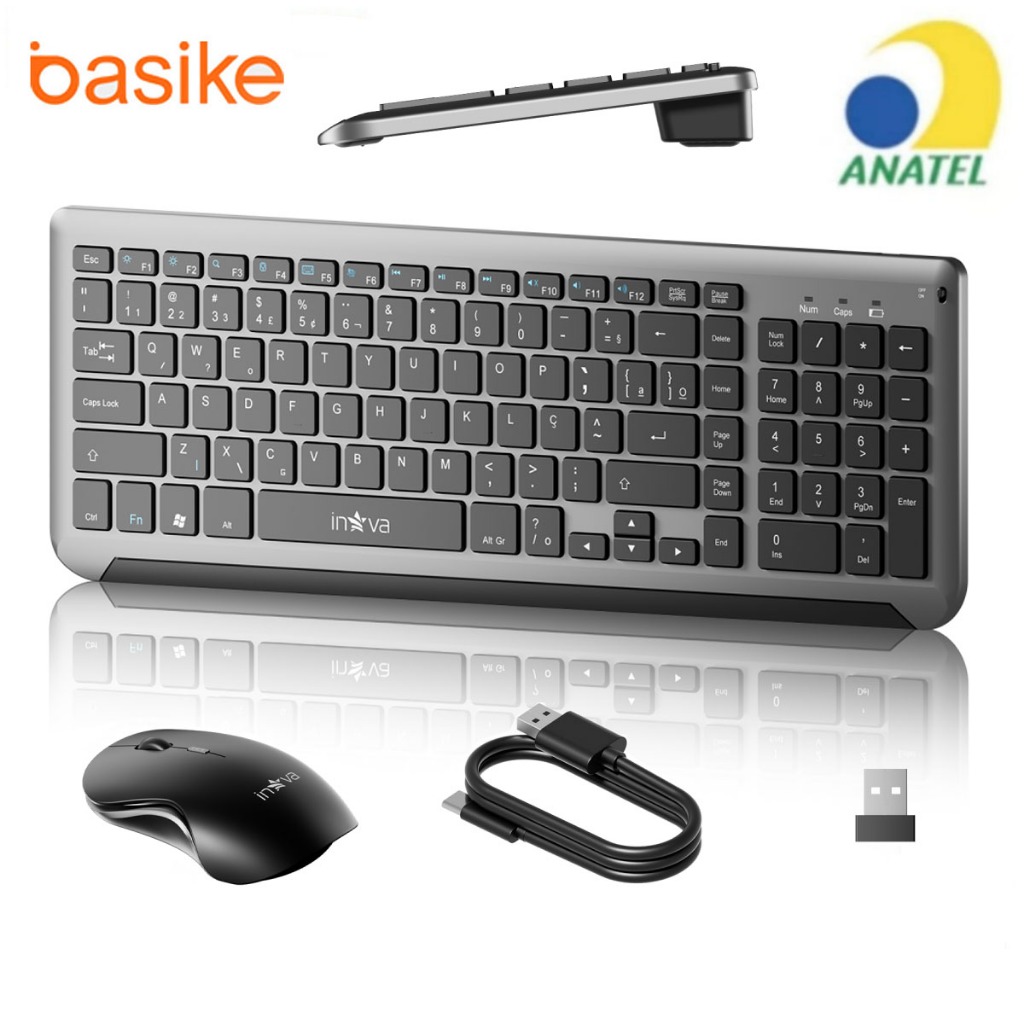 Inova Kit Teclado Mouse Sem Fio Sem Fio Recarregável Bateria Wireless Mac Android