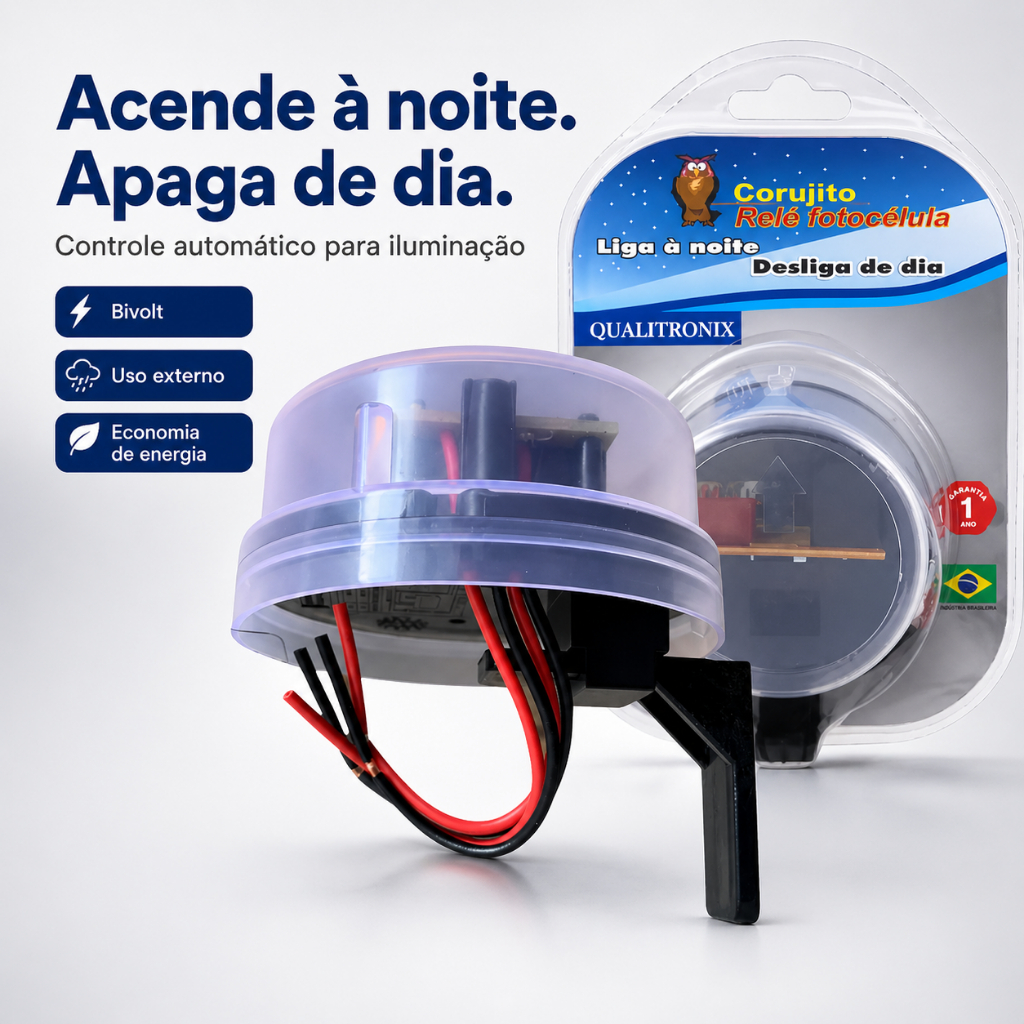 Relé Sensor Fotocélula Bivolt Automático Com Suporte Qualitronix Bivolt 110/220 V
