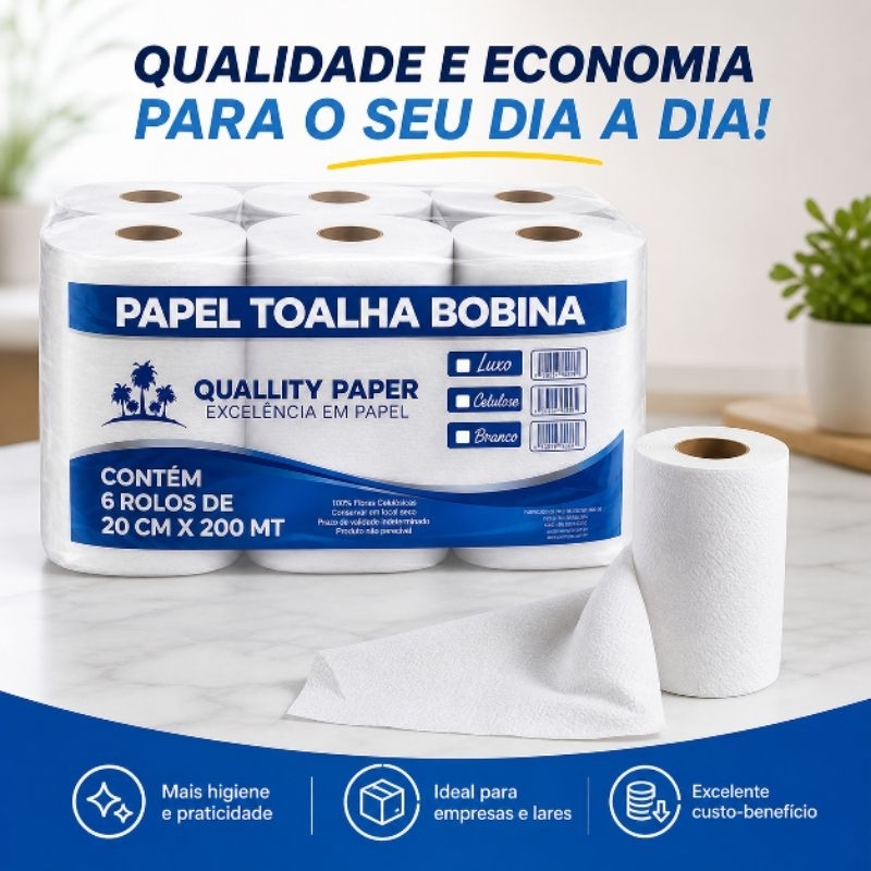 Bobina de papel toalha 20 cm x 200m Branco Bobona de toalha de mão