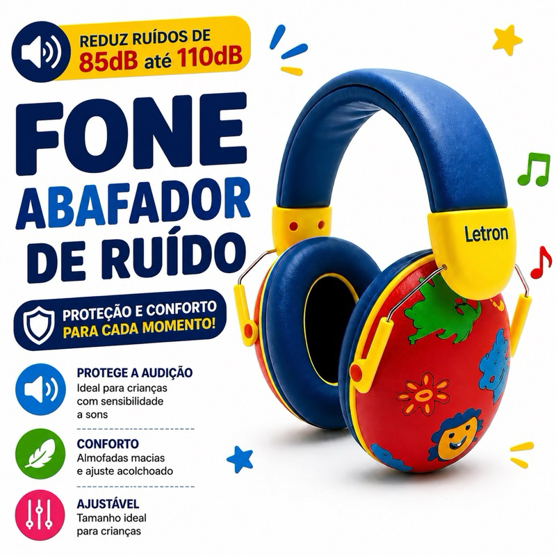 Abafador de Ruído Infantil TEA TDAH Letron Colorido Dobrável