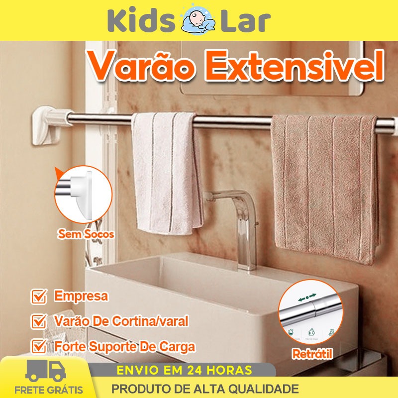 Varão De Cortina Extensível Ajustável 70cm até 280cm SEM FUROS Universal Para  Caixa Banheiro Multiuso