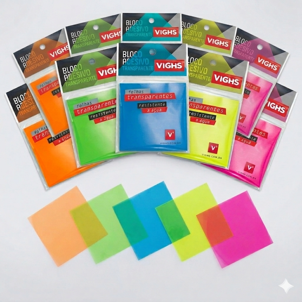 Blocos Adesivos Transparentes Coloridos 500 folhas – Anotações