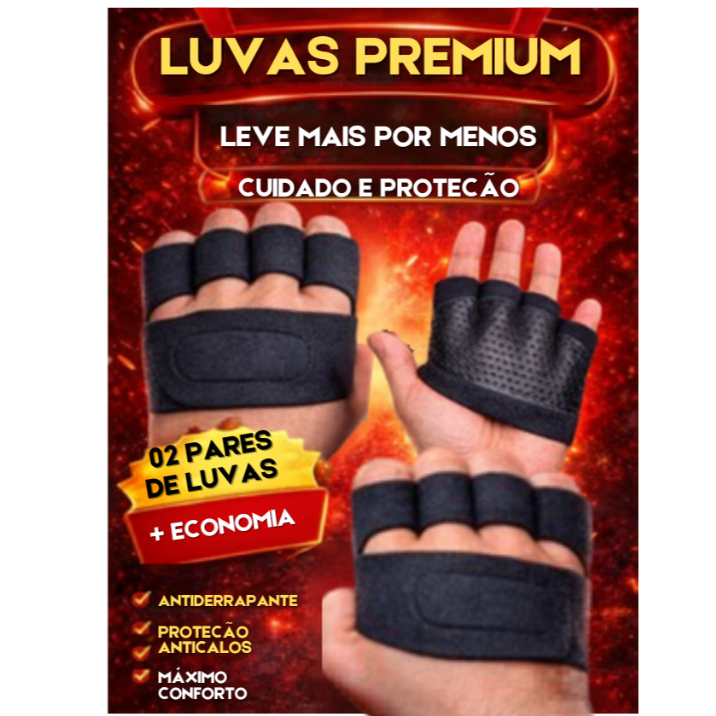 KIT 2 Pares Meia Luva Academia Anticalos | Luva Fitness Antiderrapante Musculação Crossfit Proteção para Mãos