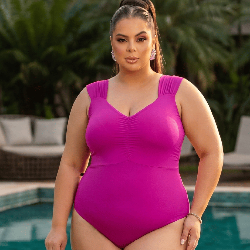 Maiô Body Feminino Moda Praia Bojo Franzido Alça Larga Forrado De Banho Plus Size