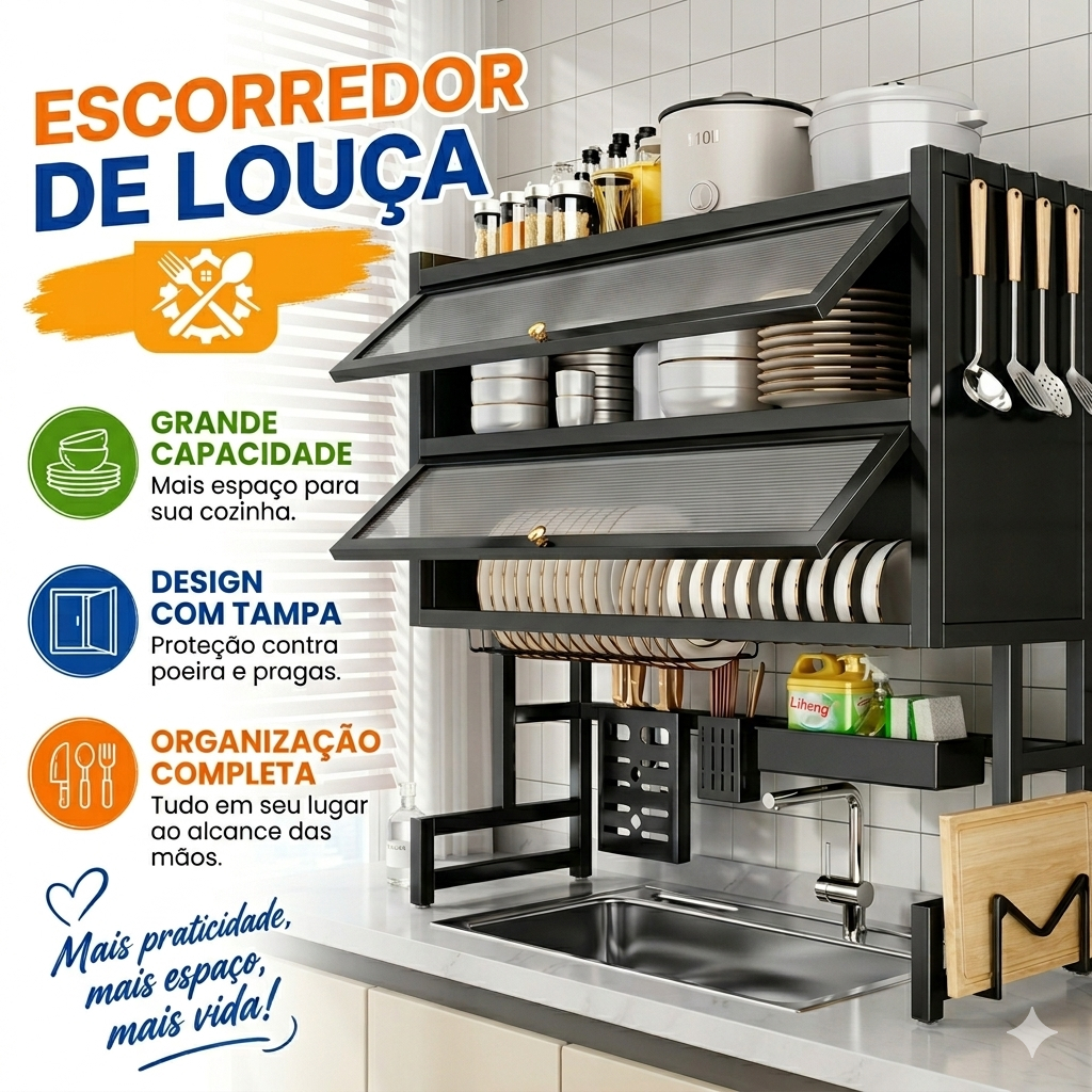 3 camadas Escorredor De Louça 105cm Cozinha Suspensa Modula Pia Rack estante organizadora poeira porta armário