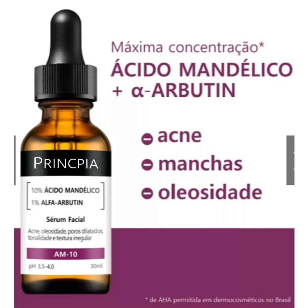 KIT1/3 Sérum Princpia com 10% Ácido Mandélico: Esfoliação Suave, Clareia Manchas e Acne