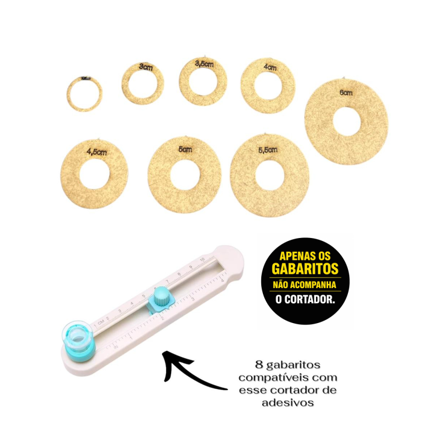 8 Gabaritos para Corte de Adesivos Tags Redondos em mdf até 6cm