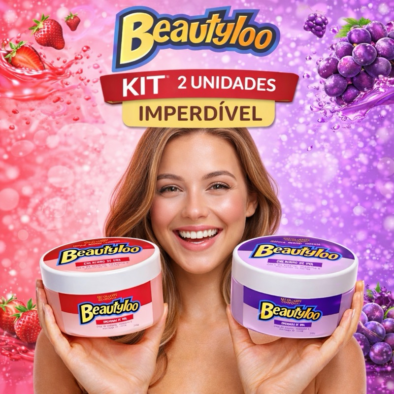 Esfoliante Corporal Cheirinho de Chiclete Beautyloo 340 gramas Uva e Morango
