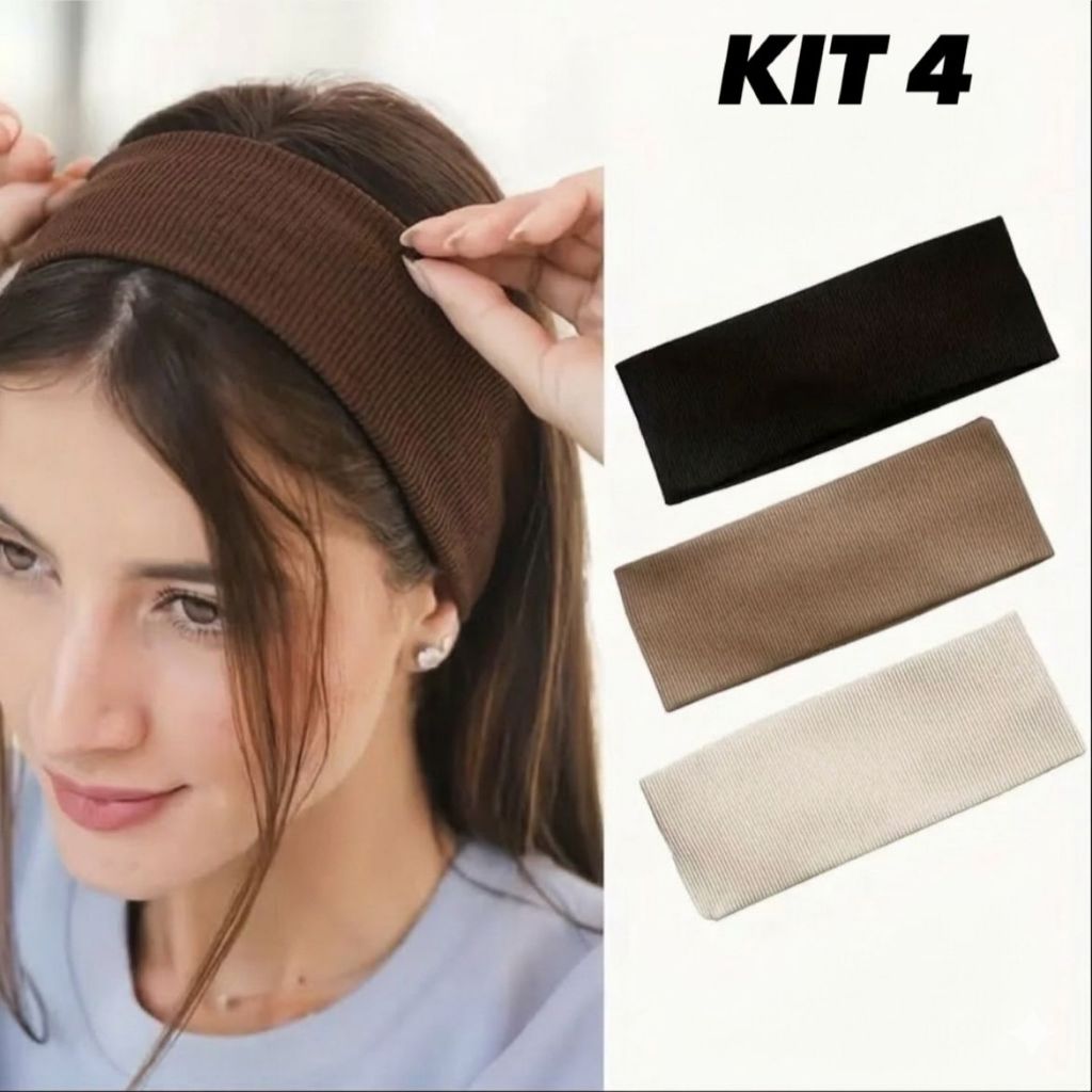 4 Faixas de Cabelo Penteados e Esportes Branco, Preto, Marrom Claro e Marrom Escuro