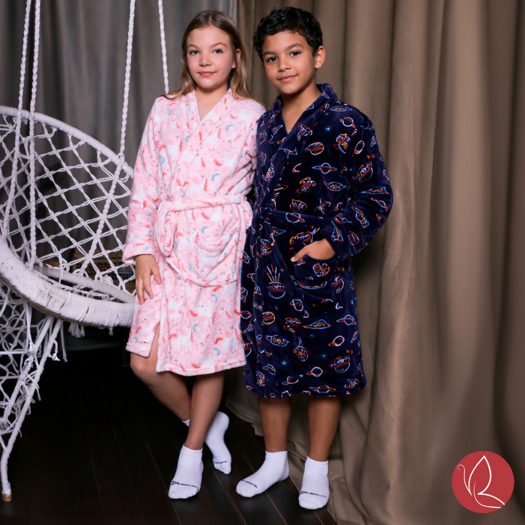 Roupão Benévola Infantil Menina Menino Microfibra Quentinho Macio Térmico Inverno Aveludado Fleece