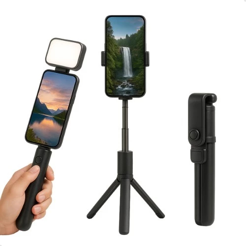 Bastão Pau de selfie Tripé Retrátil Com Luz LED Controle Bluetooth Celular