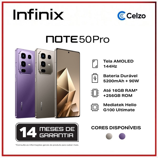 Smartphone Infinix Note 50 Pro 256GB 8GB RAM  NFC Prata Racing + Carregador Sem Fio