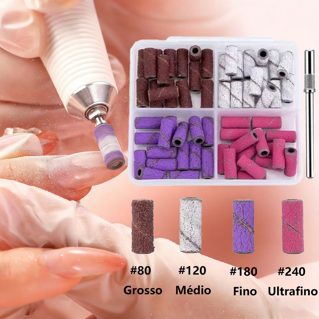 Kit Broca Mandril Caixa 60 Refil De Lixa Premium para Motor Lixadeira Helen Color
