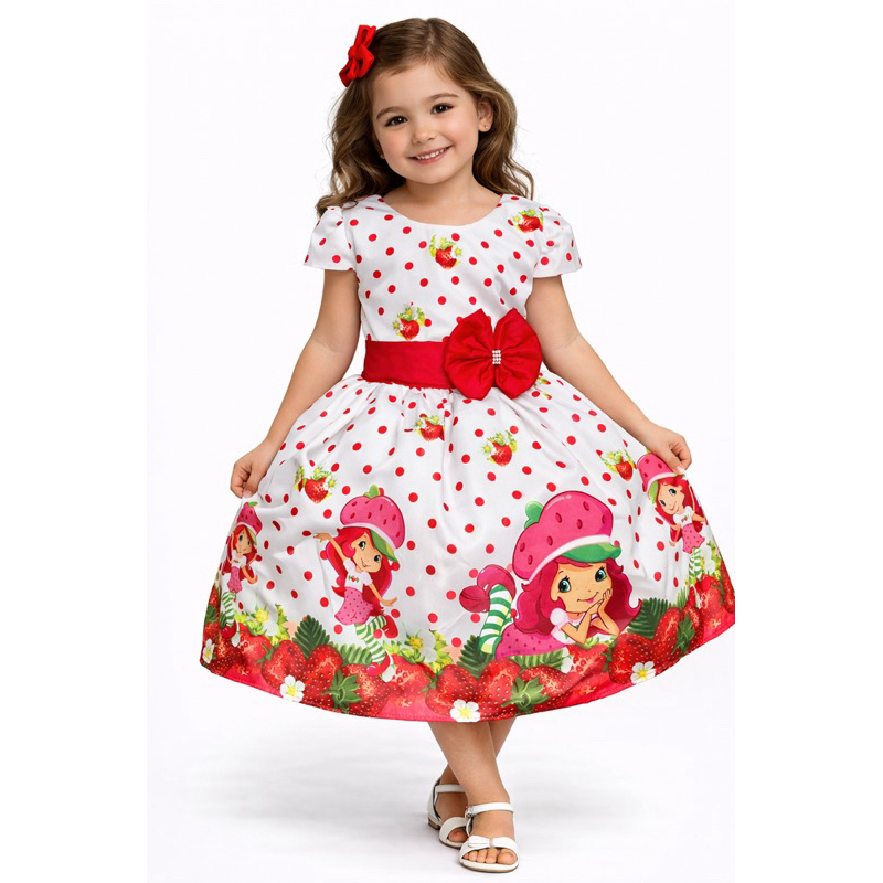 Vestido temático moranguinho menina festa aniversário passeio fantasia baby