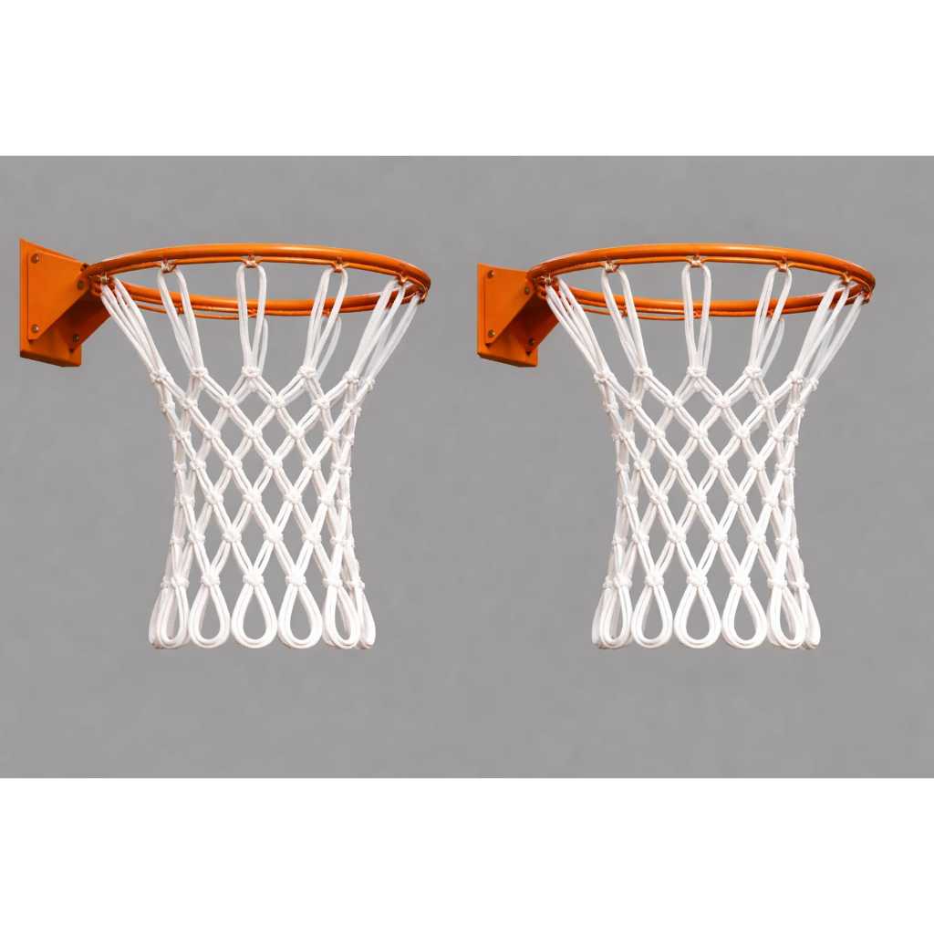 PAR DE REDE DE BASQUETE FIO DUPLO DE SEDA 12 ALÇAS BRANCO 4MM ARO NÃO INCLUSO