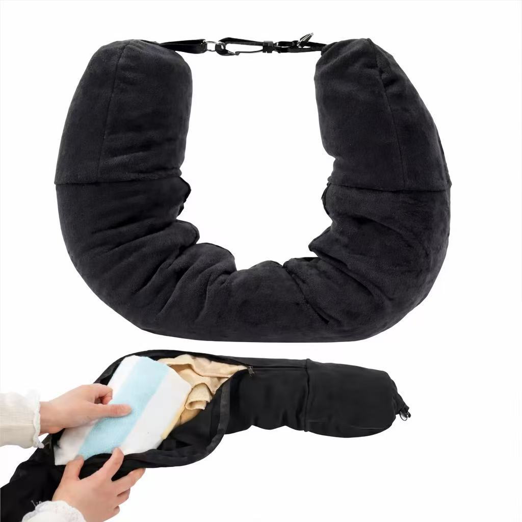 ✈️Almofada de Pescoço Travesseiro de Viagem U Com Enchimento De Roupas Portátil para Viagem