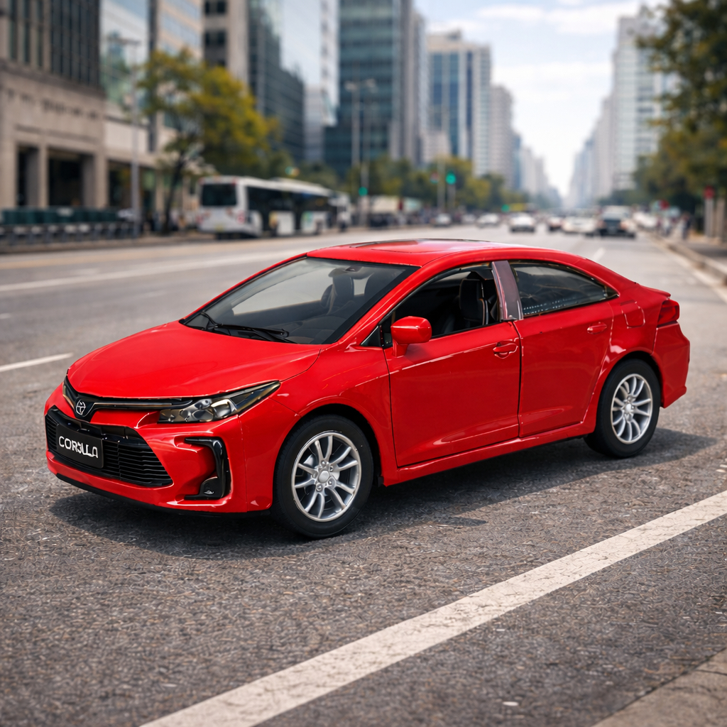 Carrinho Corolla 1:36 de Metal com Luz, Som e Fricção – Abre Portas Miniatura Realista
