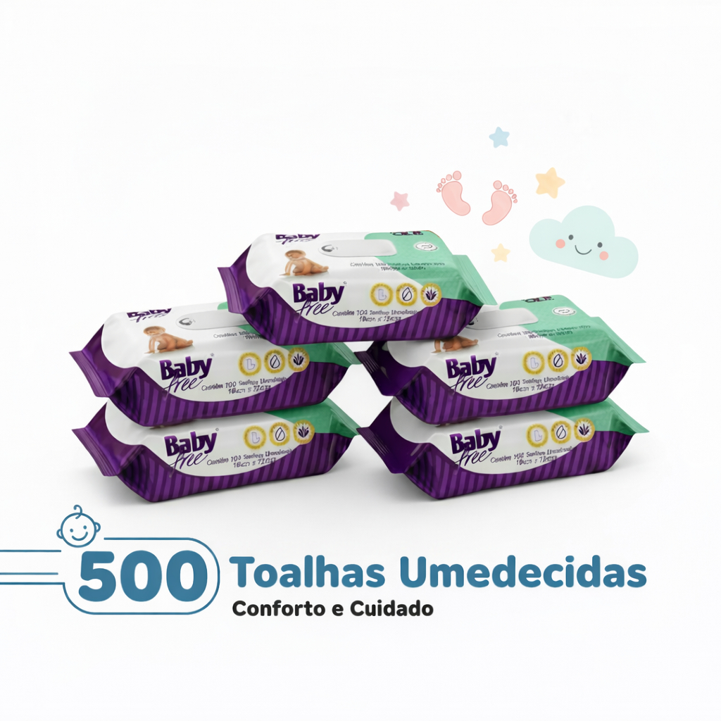 Kit 05 pacotes de Toalhas Umedecidas/ Lenços  Baby free c/100- (sem tampa flip-top)
