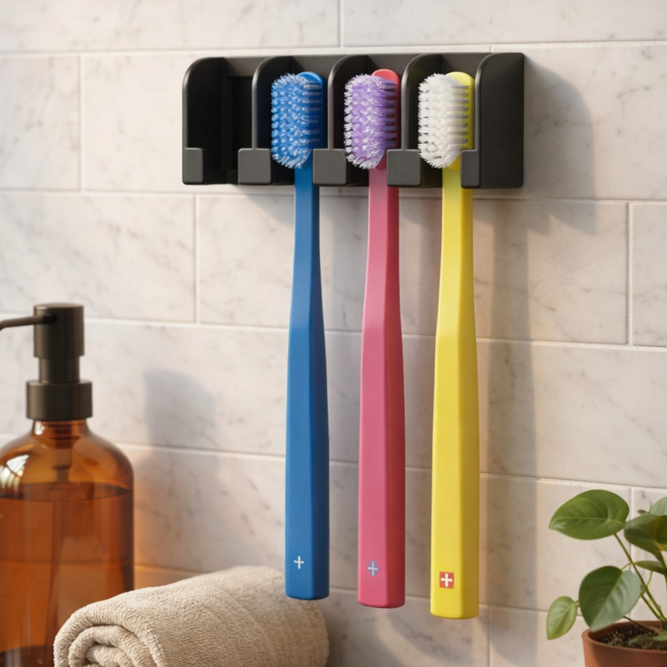 Suporte para Escovas de Dente de Parede sem Furos | Porta Escova com Adesivo + Fita instalação