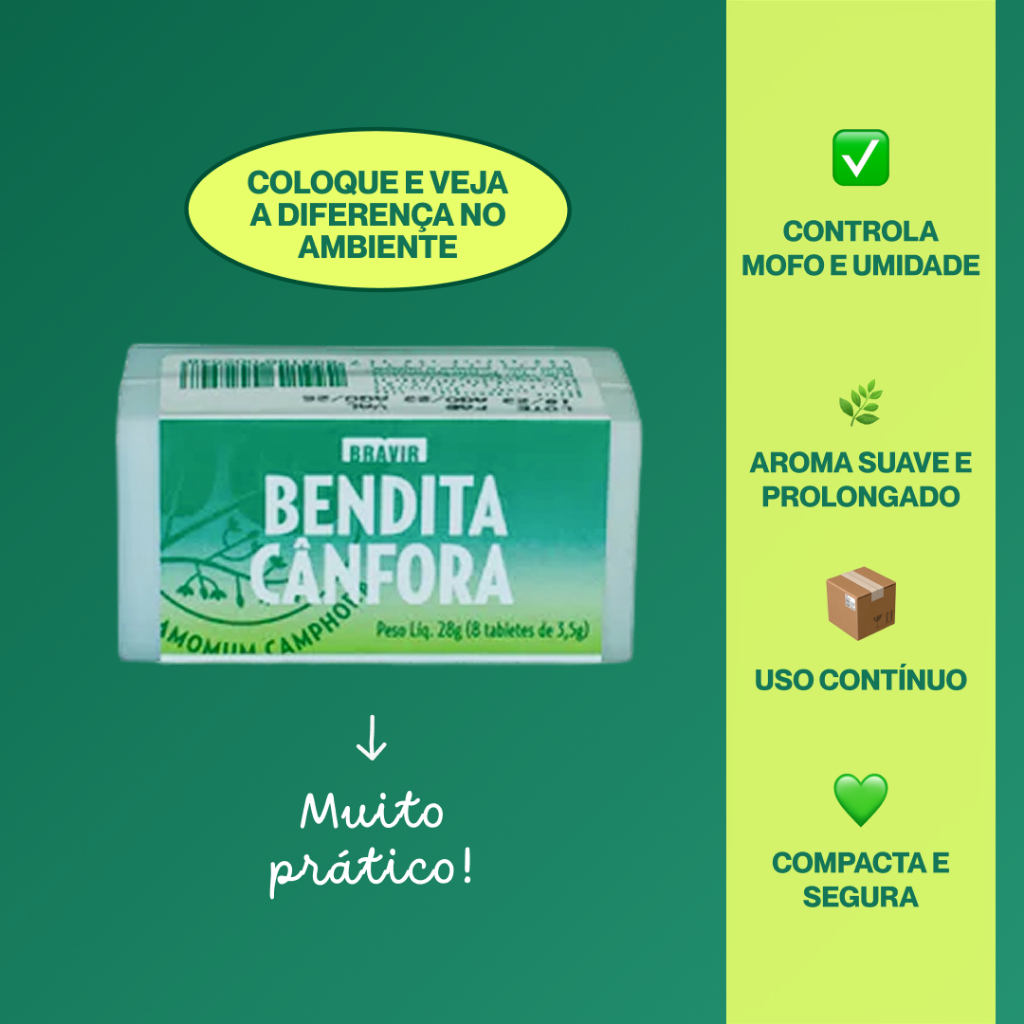 Aromatizador Cânfora Tablete Bendita Cânfora | Multiuso para Casa | Elimina Mau Odor | Kit 2/3un