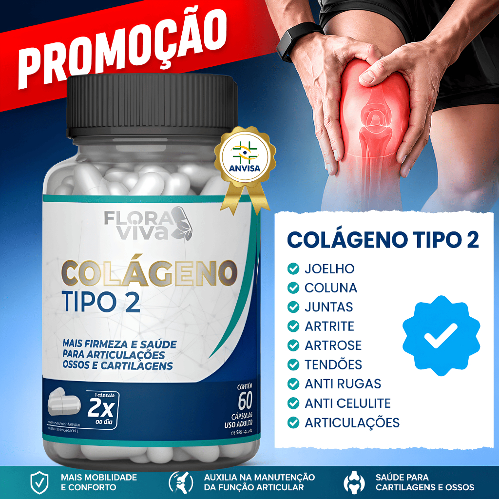 Colageno tipo 2 Não Desnaturado Articulações Flexibilidade Mobilidade Pele - Suplemento Alimentar