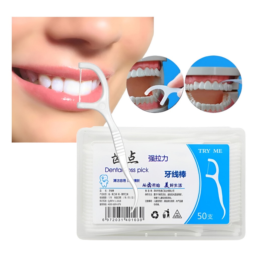 Kit com 50/100/300 Unidades de Fio Dental Haste Formato Arco Ultrafino