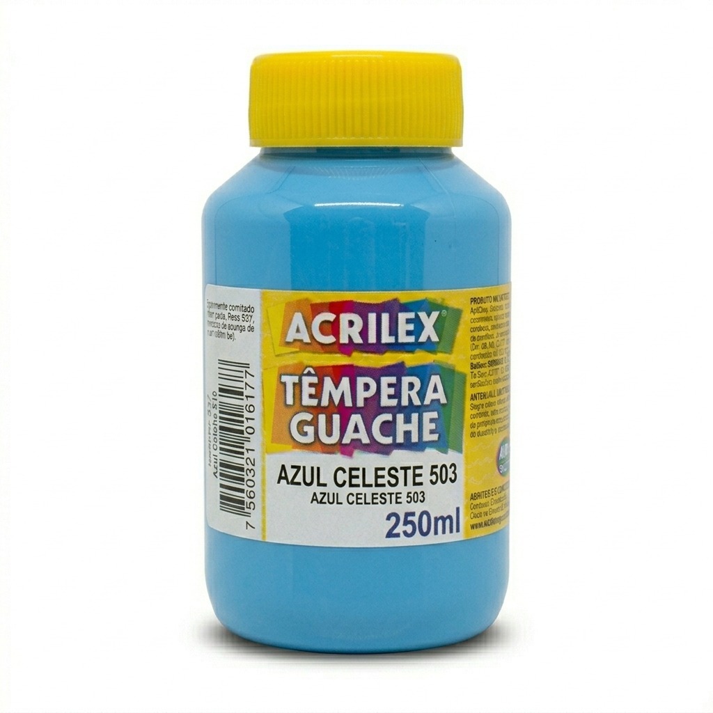Tinta Guache Azul Celeste 250ml Acrilex Têmpera Guache Escolar Artística Atóxica Solúvel Em Água