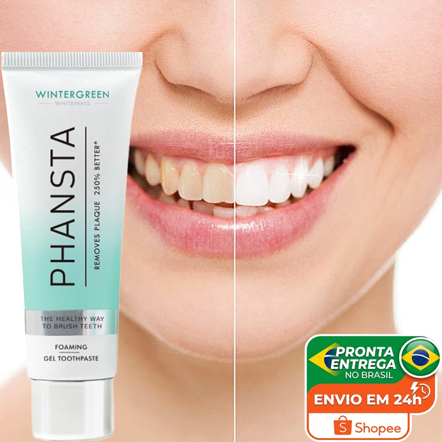 PHANSTA Gel Dental Remove Placa 250% Melhor, Gengivas Mais Saudáveis, Antitártaro, Zero SLS, Hálito Fresco
